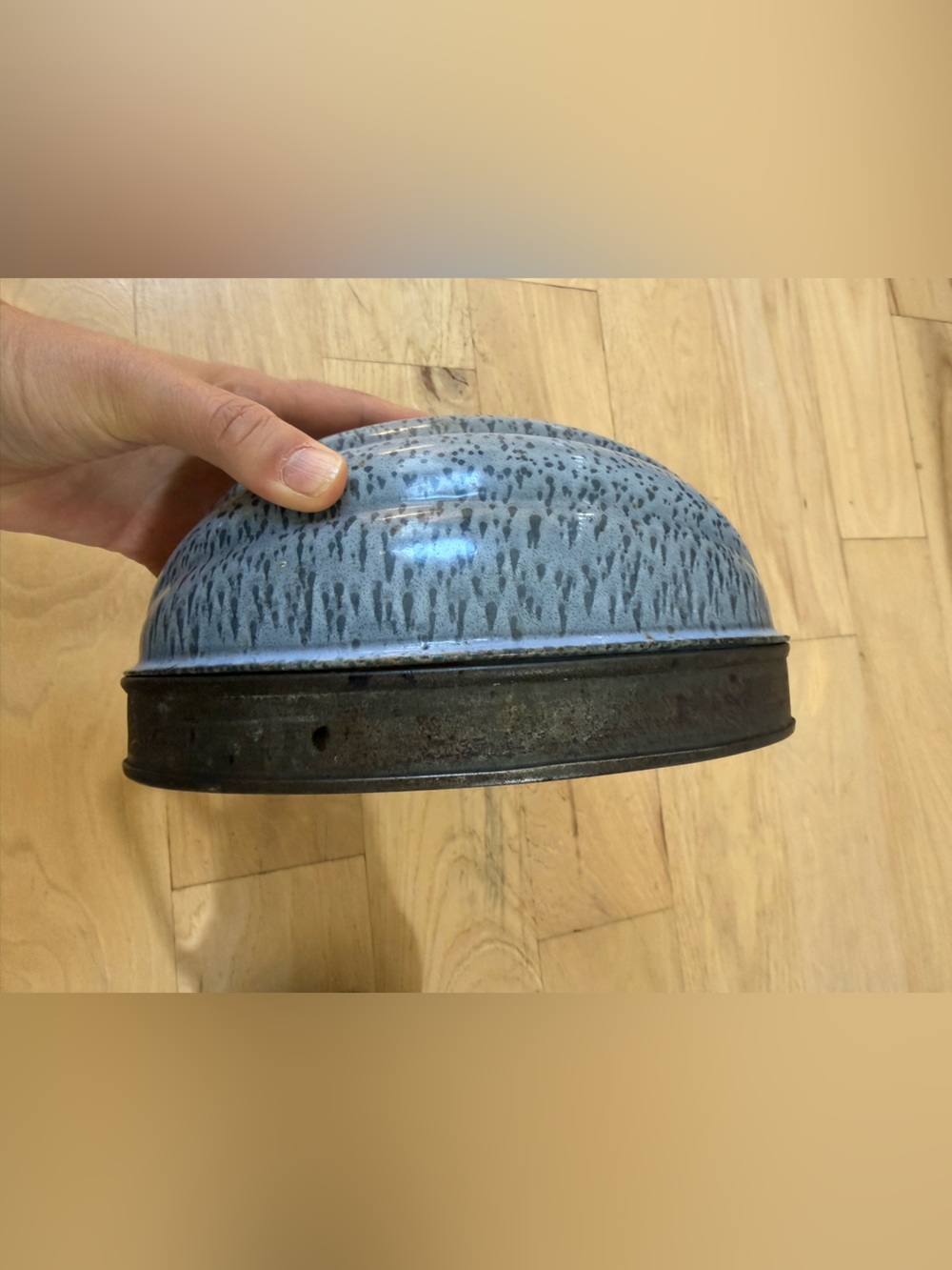 Antique Blue Gray Granitware Tin Bottom Food Mold Approx. 8" X 6"